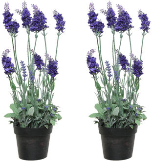 Everlands 2x stuks lavendel kunstplant in pot - paars - D18 x H38 cm