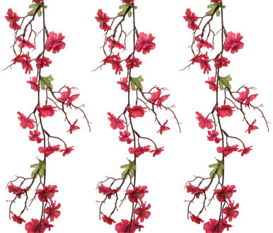 Everlands 3x stuks kunstbloem/bloesem takken slinger - fuchsia roze - 187 cm