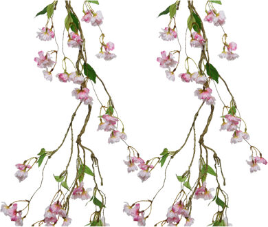 Everlands 3x stuks kunstbloem/bloesem takken slingers - lichtroze - 130 cm