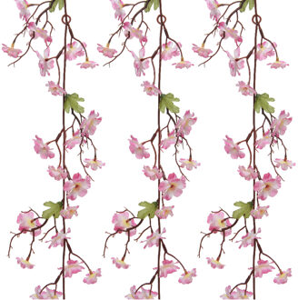 Everlands 3x stuks kunstbloem/bloesem takken slingers - roze - 187 cm
