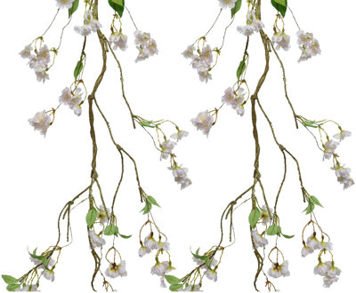 Everlands 3x stuks kunstbloem/bloesem takken slingers - wit/roze - 130 cm