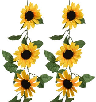 Everlands Bloemen slinger - 2x - zonnebloem - kunstplant - geel - 150 cm - Helianthus