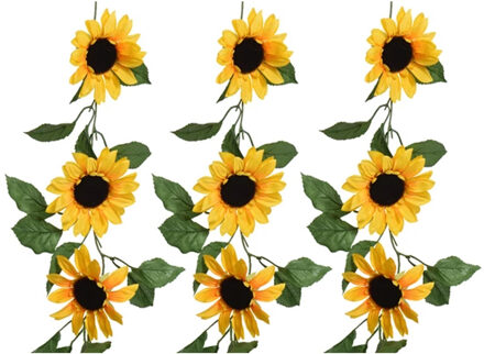 Everlands Bloemen slinger - 3x - zonnebloem - kunstplant - geel - 150 cm - Helianthus