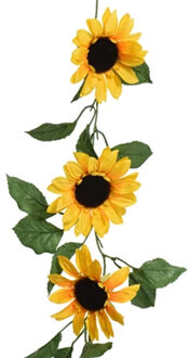 Everlands Bloemen slinger - zonnebloem - kunstplant - geel - 150 cm - Helianthus