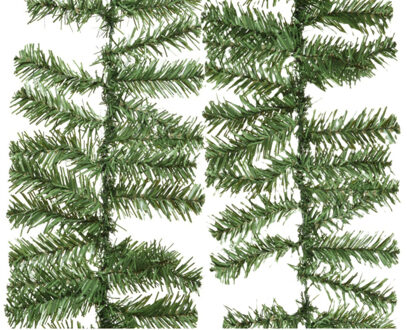 Everlands Dennenslinger/dennen guirlande - 2x - groen - 270 x 9,5 cm - PVC - 160 tips