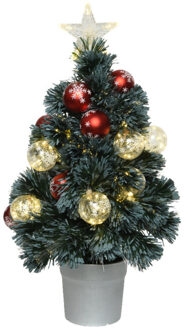 Everlands Fiber optic kerstboom/kunst kerstboom met verlichting en kerstballen 60 cm Groen