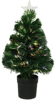 Everlands Fiber optic kerstboom/kunst kerstboom met verlichting en ster piek 60 cm Groen