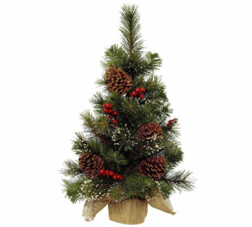 Everlands Ipswich mini kerstboom - H45 cm - met kerstversiering - kunstboom - klein kerstboompje Groen