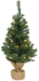 Everlands Kerst kerstbomen groen in jute zak met verlichting 75 cm - Kunstkerstboom