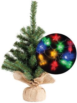 Everlands Kerstboom 35 cm - incl. ruimte/space verlichting snoer 165 cm - Kunstkerstboom Groen