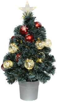 Everlands Kerstboom - fiber - met verlichting en kerstballen - 60 cm Groen