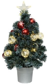 Everlands Kerstboom - fiber - met verlichting en kerstballen - 60 cm Groen