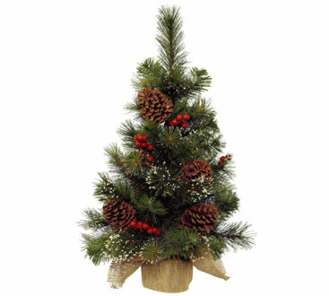 Everlands Kerstboom - kunst - mini - inclusief versiering - 45 cm - Kunstkerstboom Groen