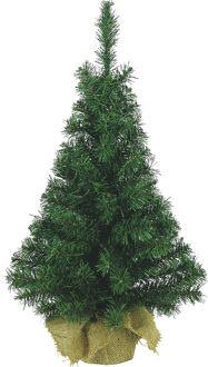 Everlands Kerstboom - mini - groen - in jute zak - D41 x H75 cm - 81 tips - kunststof