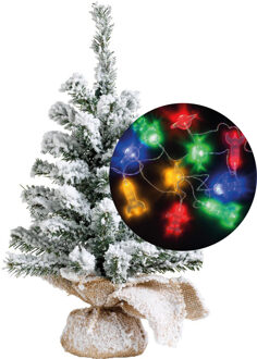 Everlands Kerstboom sneeuw 45 cm - incl. ruimte/space verlichting snoer 165 cm - Kunstkerstboom Groen