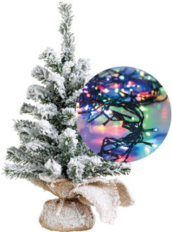 Everlands Kerstboompje besneeuwd 45 cm -met verlichting gekleurd 300 cm -40 leds - Kunstkerstboom Multikleur