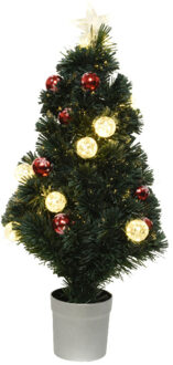 Everlands Kunst kerstboom - fiber - met verlichting - 90 cm - Kunstkerstboom Groen