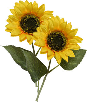 Everlands Kunstbloem Zonnebloem tak - 2x - 64 cm - geel - kunst zijdebloem - decoratie bloemen