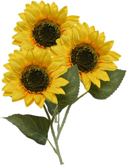 Everlands Kunstbloem Zonnebloem tak - 3x - 64 cm - geel - kunst zijdebloem - decoratie bloemen