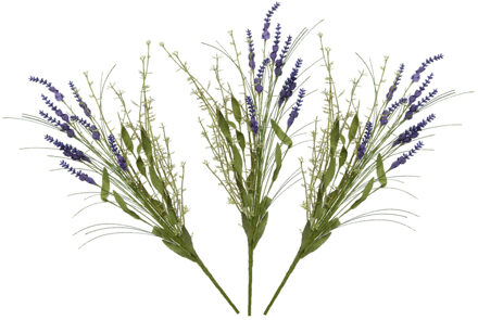Everlands Kunstbloemen boeket lavendel - 5x stelen - kunststof - paars - 4 x 13 x H75 cm