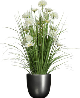 Everlands Kunstbloemen boeket wit - in pot antraciet grijs - keramiek - H70 cm