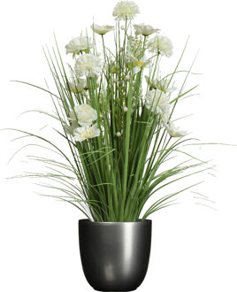 Everlands Kunstbloemen boeket wit - in pot grijs - keramiek - H70 cm - Kunstbloemen