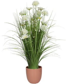Everlands Kunstbloemen boeket wit - in pot oudroze - keramiek - H70 cm - Kunstbloemen