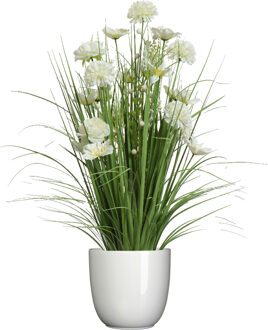 Everlands Kunstbloemen boeket wit - in pot wit - keramiek - H70 cm - Kunstbloemen