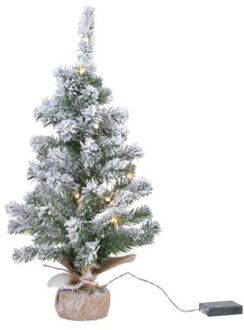 Everlands Kunstboom/kunst kerstboom met sneeuw en licht 90 cm - Kunstkerstboom Groen