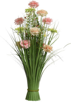 Everlands Kunstgras boeket bloemen - anjers - roze tinten - H70 cm - lente boeket - Kunstbloemen