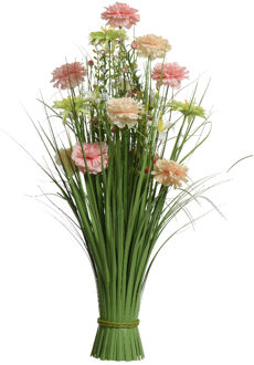 Everlands Kunstgras boeket bloemen - anjers - roze tinten - H70 cm - lente boeket