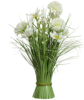 Everlands Kunstplant gras narcissen en hortensia - groen - wit - 16 x 40 cm - Kunstplanten