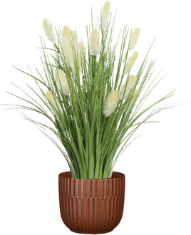 Everlands Kunstplant rietgras/pluimgras - in pot bruin - keramiek - H40 cm