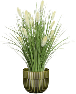 Everlands Kunstplant rietgras/pluimgras - in pot groen - keramiek - H40 cm