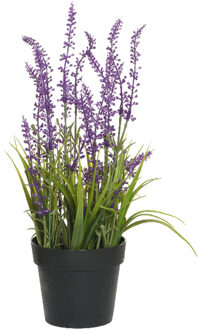 Everlands Lavendel kunstplant in pot - fuchsia paars - D15 x H30 cm - Kunstplanten