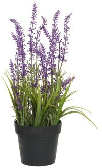 Everlands Lavendel kunstplant in pot - fuchsia paars - D15 x H30 cm - Kunstplanten