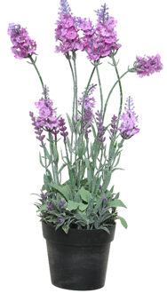 Everlands Lavendel kunstplant in pot - roze paars - D18 x H38 cm - Kunstplanten