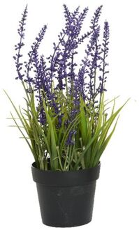 Everlands Lavendel kunstplant in pot - violet paars - D15 x H30 cm - Kunstplanten