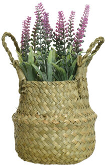 Everlands Lavendel kunstplant in rieten mand - lichtroze - D16 x H27 cm