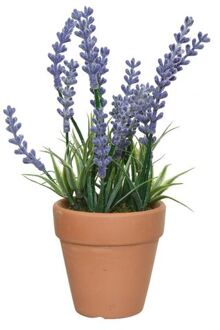 Everlands Lavendel kunstplant in terracotta pot - lila paars - D6 x H18 cm - Kunstplanten