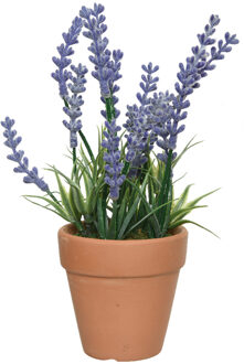 Everlands Lavendel kunstplant in terracotta pot - lila paars - D6 x H18 cm
