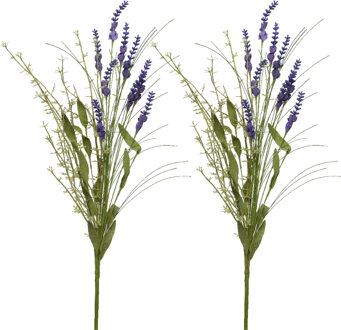Everlands Lavendel kunsttak - 2x - kunststof - paars - 4 x 13 x H75 cm