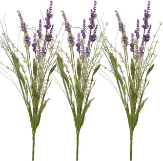 Everlands Lavendel kunsttak - 3x - kunststof - lila paars - 4 x 13 x H75 cm