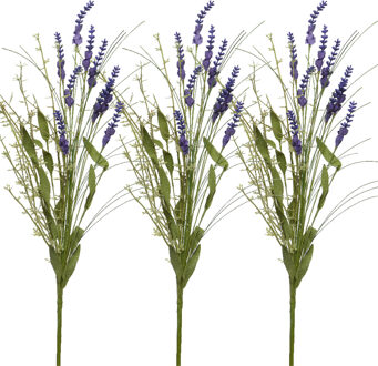 Everlands Lavendel kunsttak - 3x - kunststof - paars - 4 x 13 x H75 cm