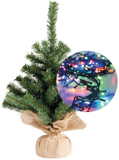 Everlands Mini kerstboom 35 cm - met kerstverlichting gekleurd 300 cm - 40 leds - Kunstkerstboom Multikleur