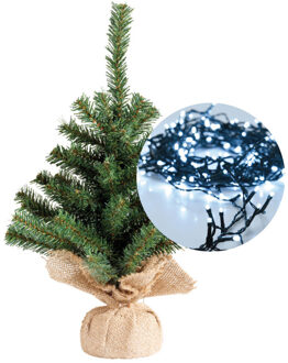 Everlands Mini kerstboom 35 cm - met kerstverlichting helder wit 300 cm - 40 leds - Kunstkerstboom