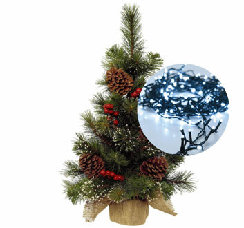 Everlands Mini kerstboom 45 cm - met decoratie en verlichting helder wit 300 cm - 40 leds