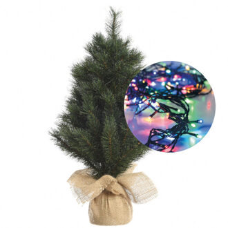 Everlands Mini kerstboom 45 cm - met kerstverlichting gekleurd 300 cm - 40 leds - Kunstkerstboom Multikleur