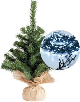 Everlands Mini kerstboom 45 cm - met kerstverlichting helder wit 300 cm - 40 leds - Kunstkerstboom