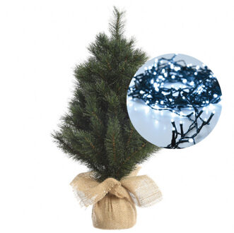 Everlands Mini kerstboom 45 cm - met kerstverlichting helder wit 300 cm - 40 leds - Kunstkerstboom